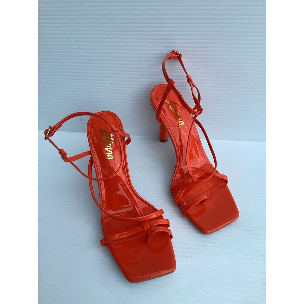 Public‎ Desire Women's Orange Strappy Stiletto Heels Size 8 Party Shoes